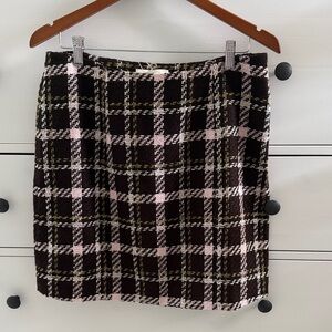 The First Wife Mini Chocolate Sage Green Pink Plaid Skirt Size 10 NWT